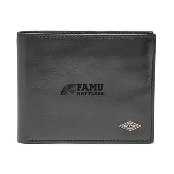 Men's Fossil Black Florida A&M Rattlers Leather Ryan RFID Flip ID Bifold Wallet