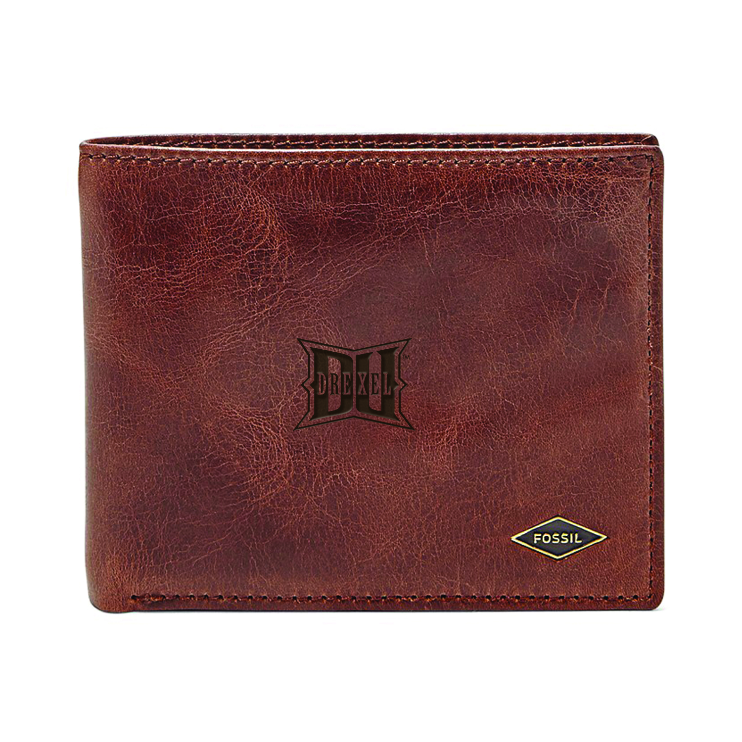Men's Fossil Brown Drexel Dragons Leather Ryan RFID Flip ID Bifold Wallet