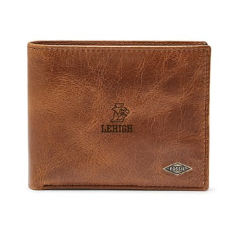 Men's Fossil Brown Lehigh Mountain Hawks Leather Ryan RFID Passcase Wallet