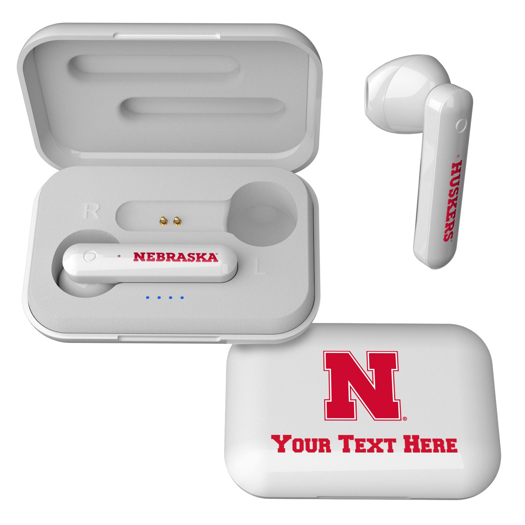 Nebraska Huskers Primary Logo Personalized True Wireless Earbuds