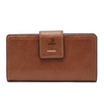 Women's Fossil Brown Lehigh Mountain Hawks Leather Logan RFID Tab Clutch