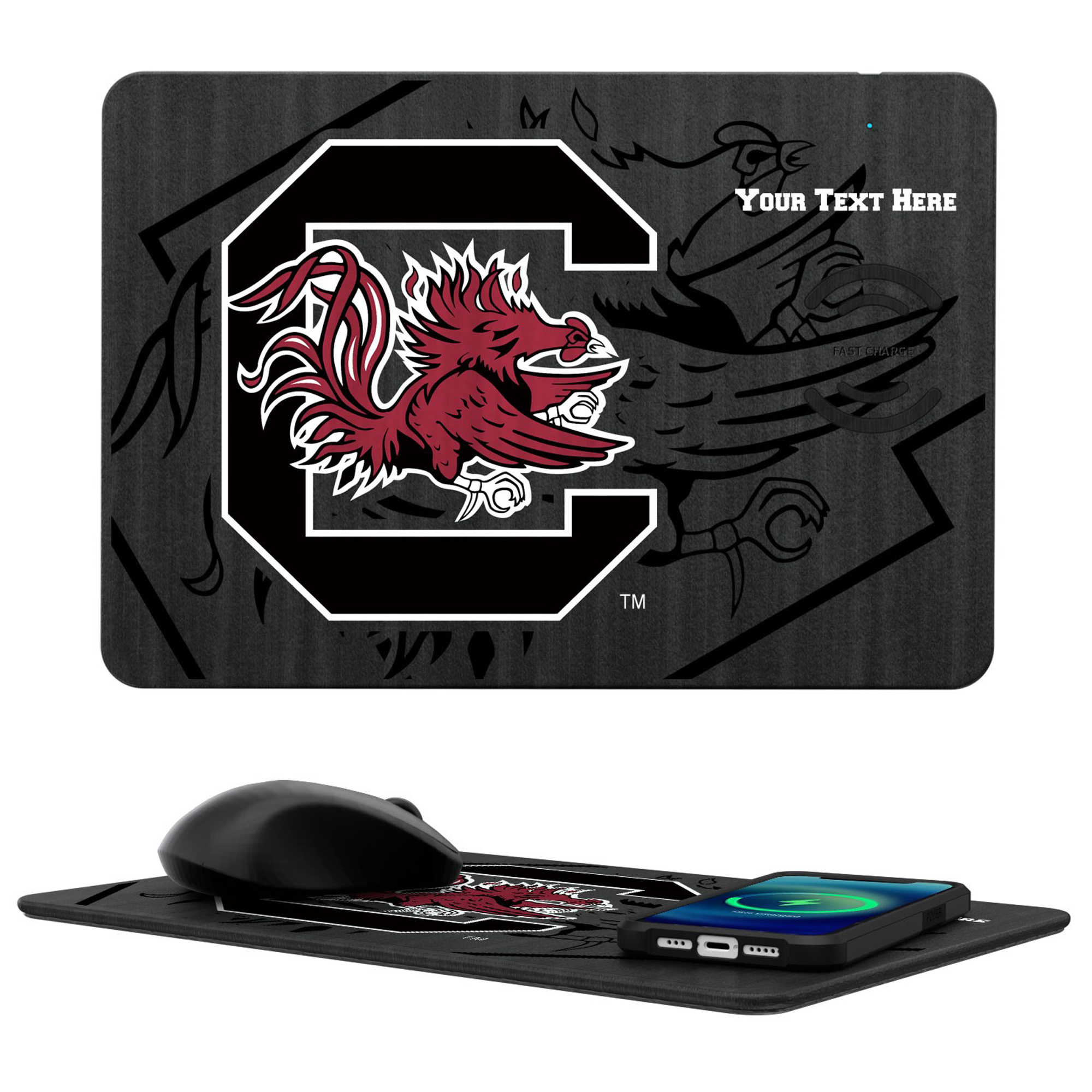 Keyscaper South Carolina Gamecocks Personalized 15W Fast Wireless Charger and Mouse Pad