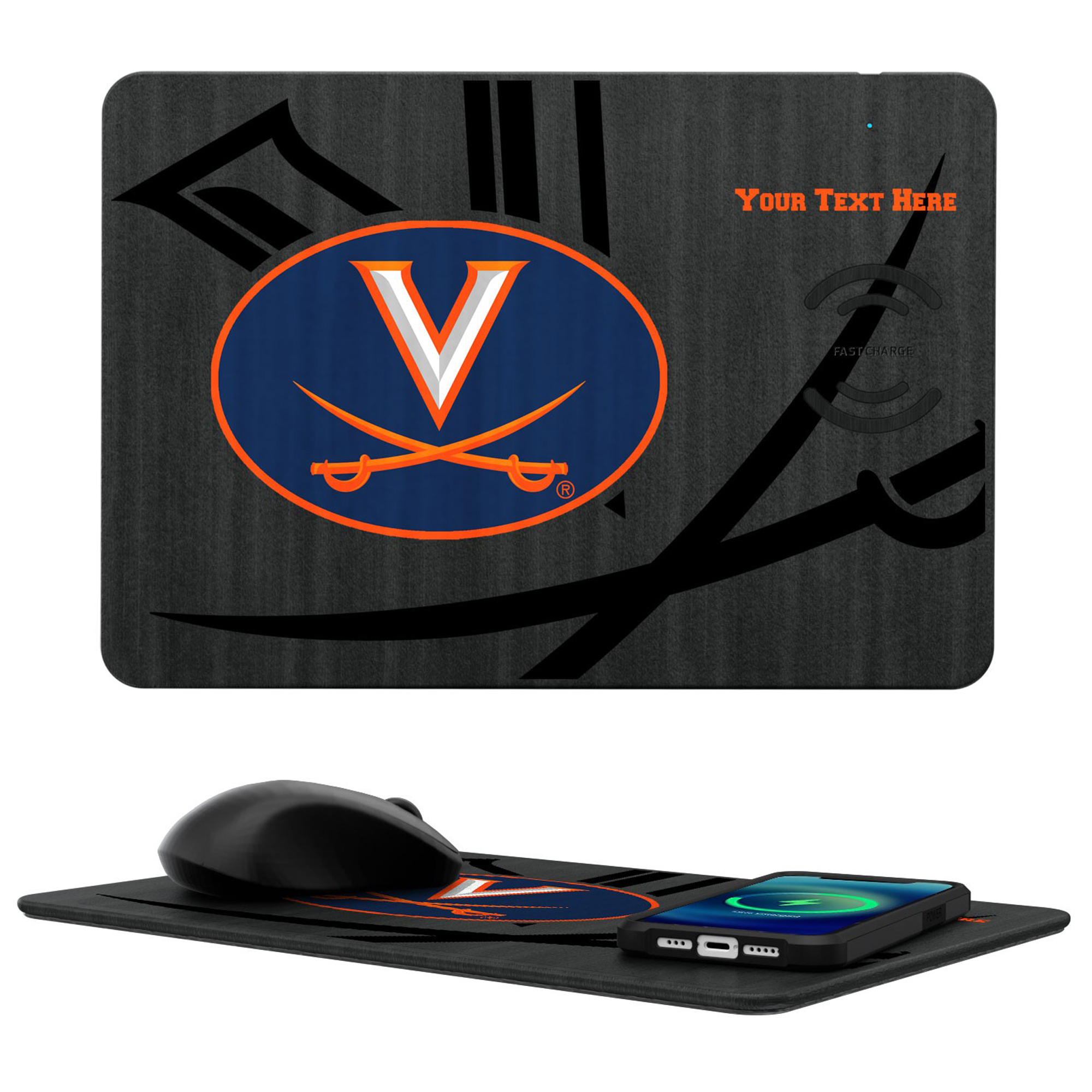 Keyscaper Virginia Cavaliers Personalized 15W Fast Wireless Charger and Mouse Pad