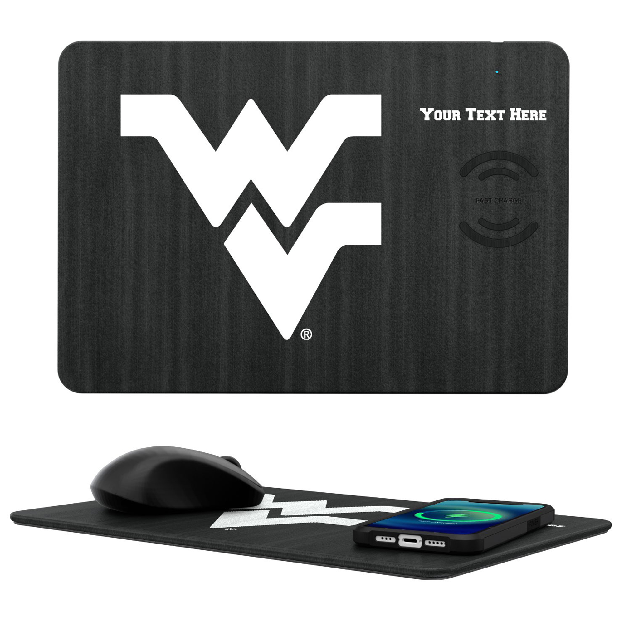 Keyscaper West Virginia Mountaineers Personalized 15W Fast Wireless Charger and Mouse Pad