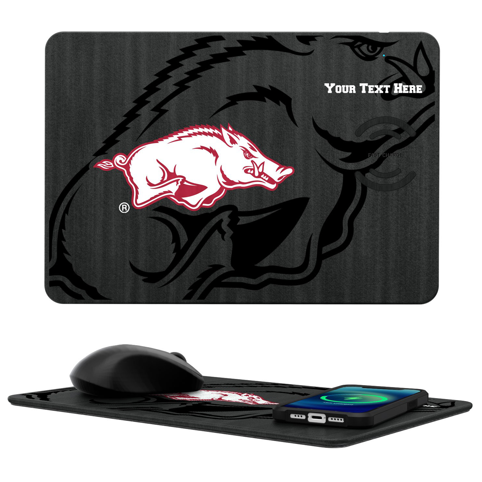 Keyscaper Arkansas Razorbacks Personalized 15W Fast Wireless Charger and Mouse Pad