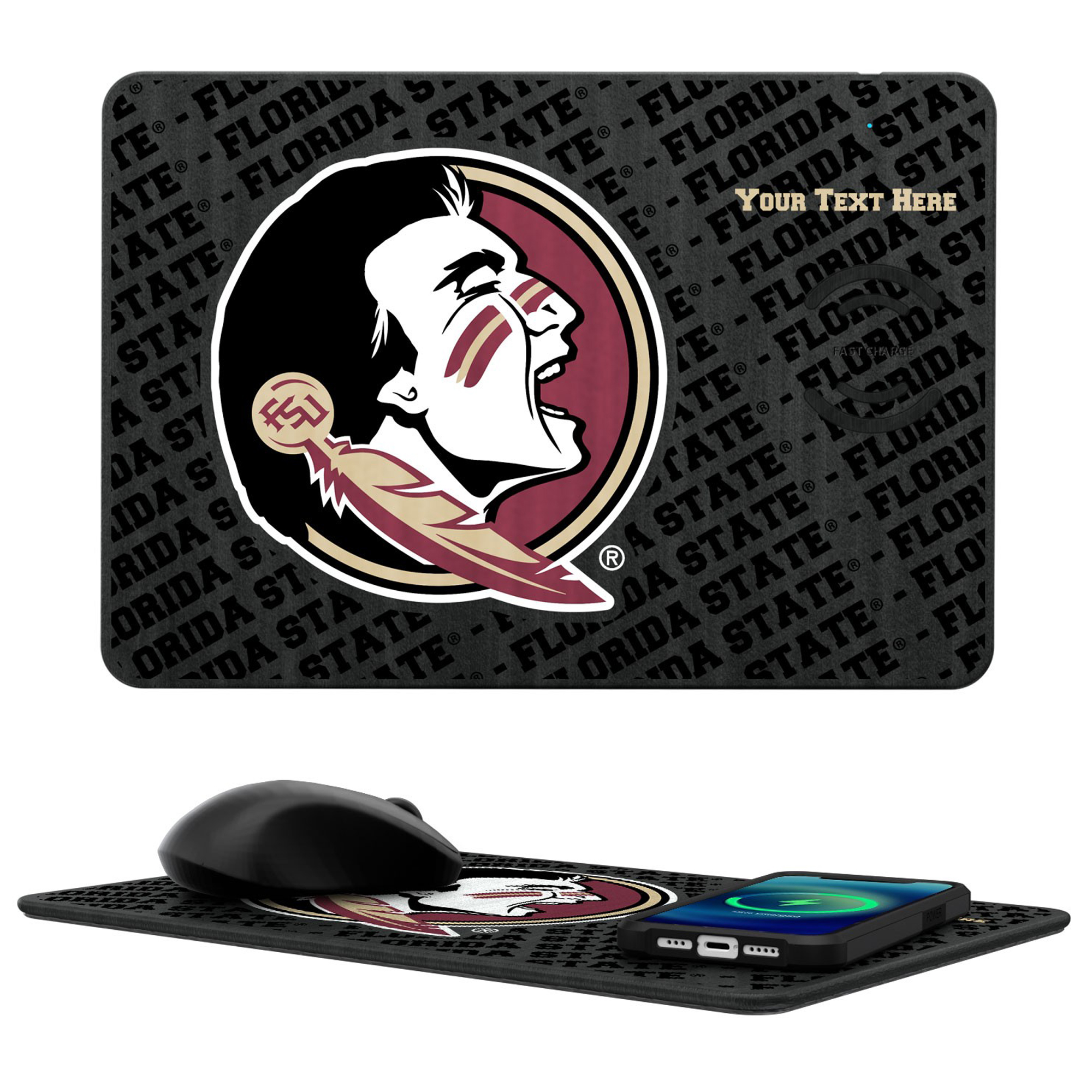 Keyscaper Florida State Seminoles Personalized 15W Fast Wireless Charger and Mouse Pad