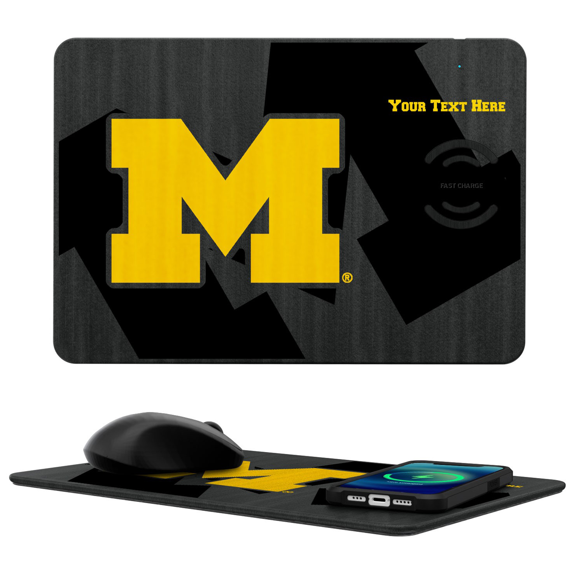 Keyscaper Michigan Wolverines Personalized 15W Fast Wireless Charger and Mouse Pad