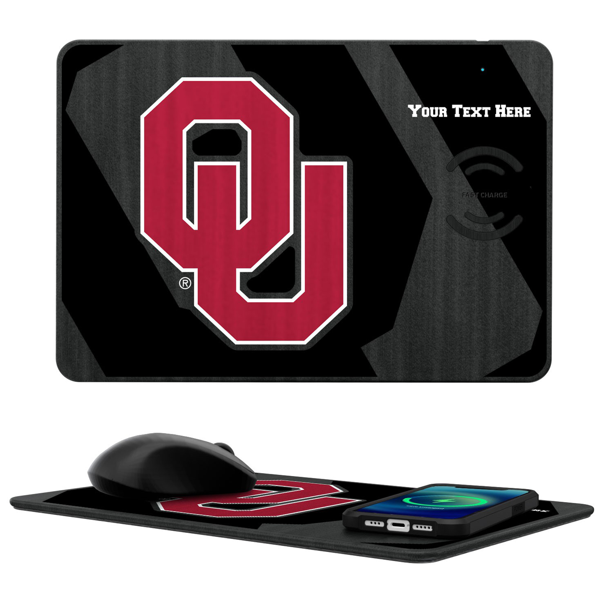Keyscaper Oklahoma Sooners Personalized 15W Fast Wireless Charger and Mouse Pad