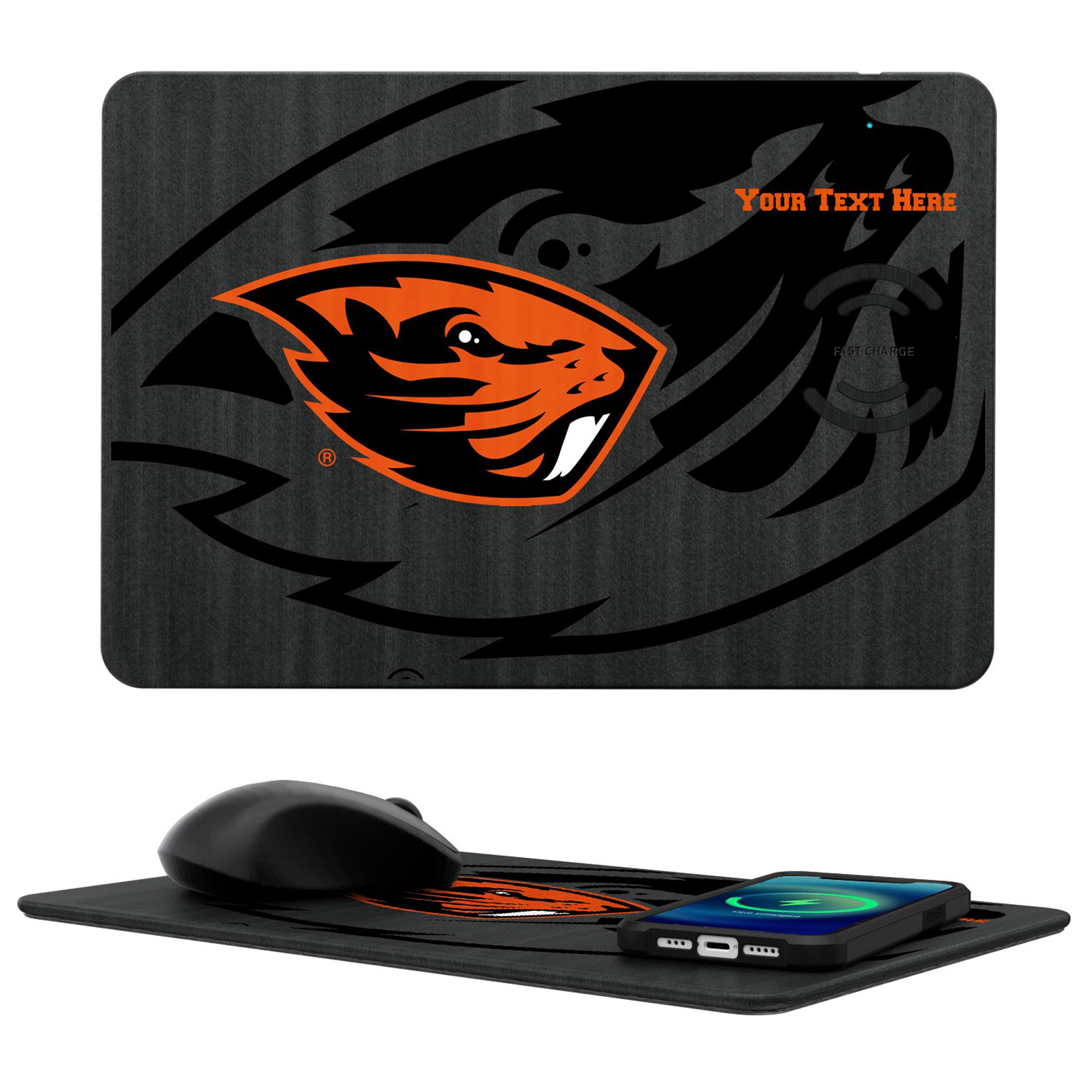 Keyscaper Oregon State Beavers Personalized 15W Fast Wireless Charger and Mouse Pad