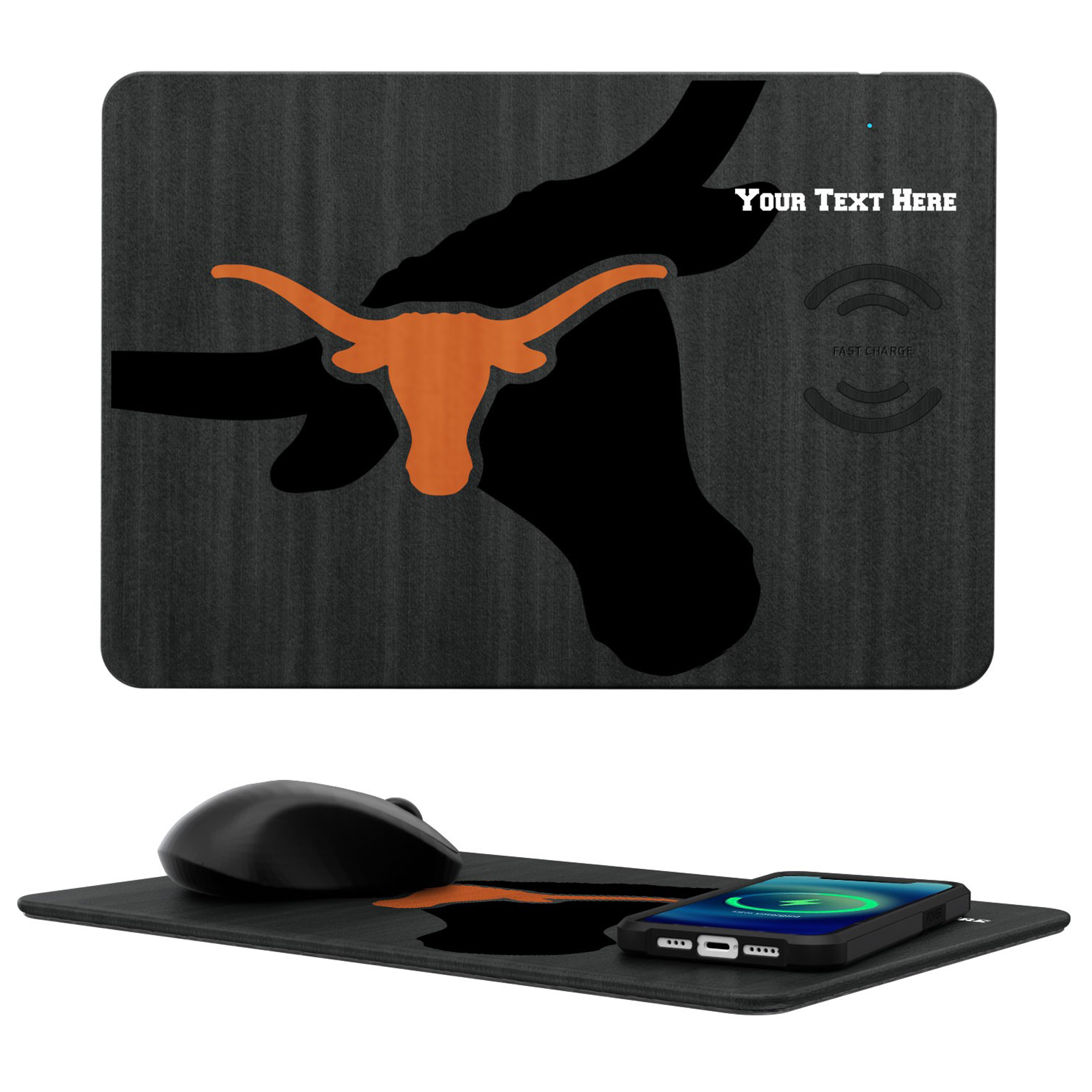 Keyscaper Texas Longhorns Personalized 15W Fast Wireless Charger and Mouse Pad
