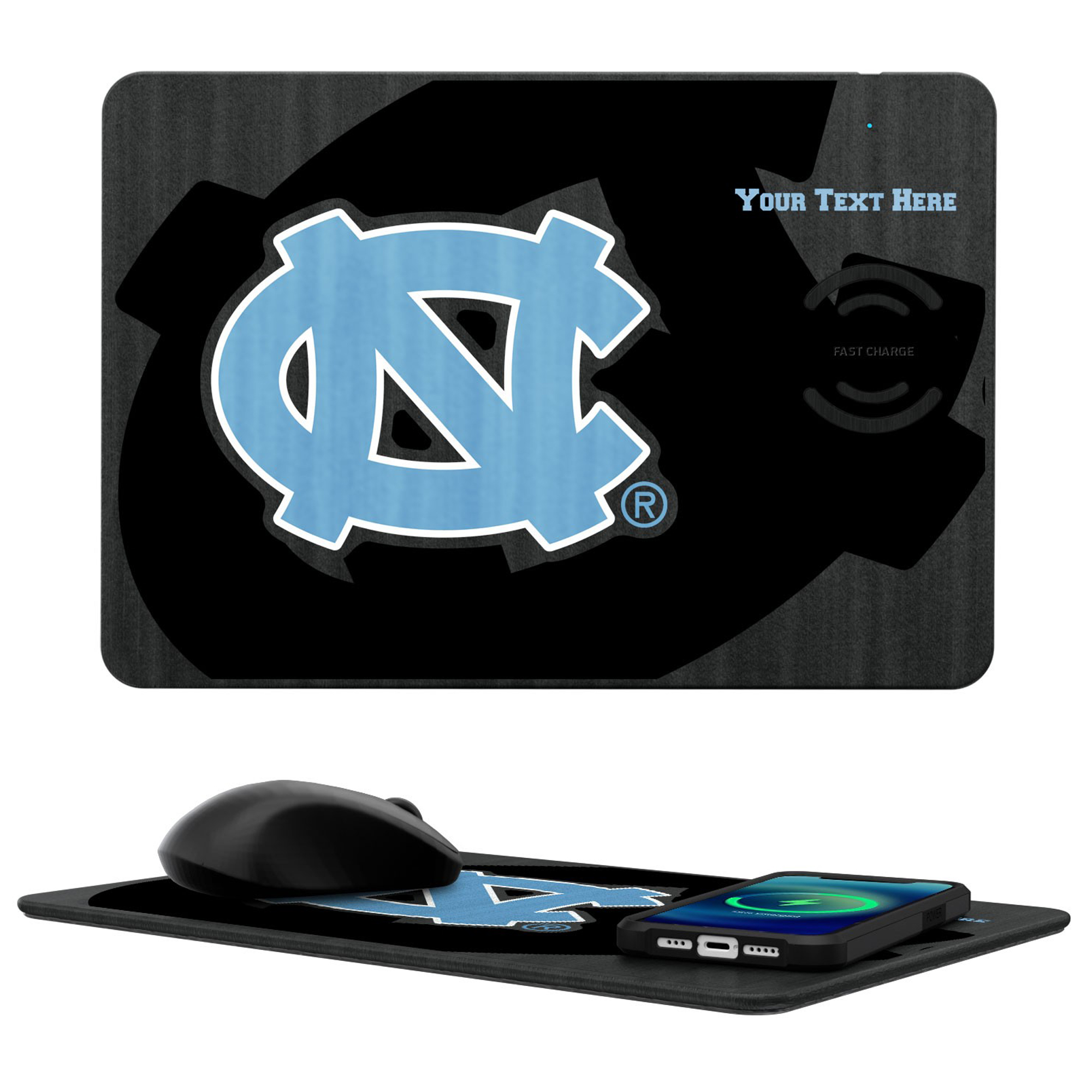 Keyscaper North Carolina Tar Heels Personalized 15W Fast Wireless Charger and Mouse Pad