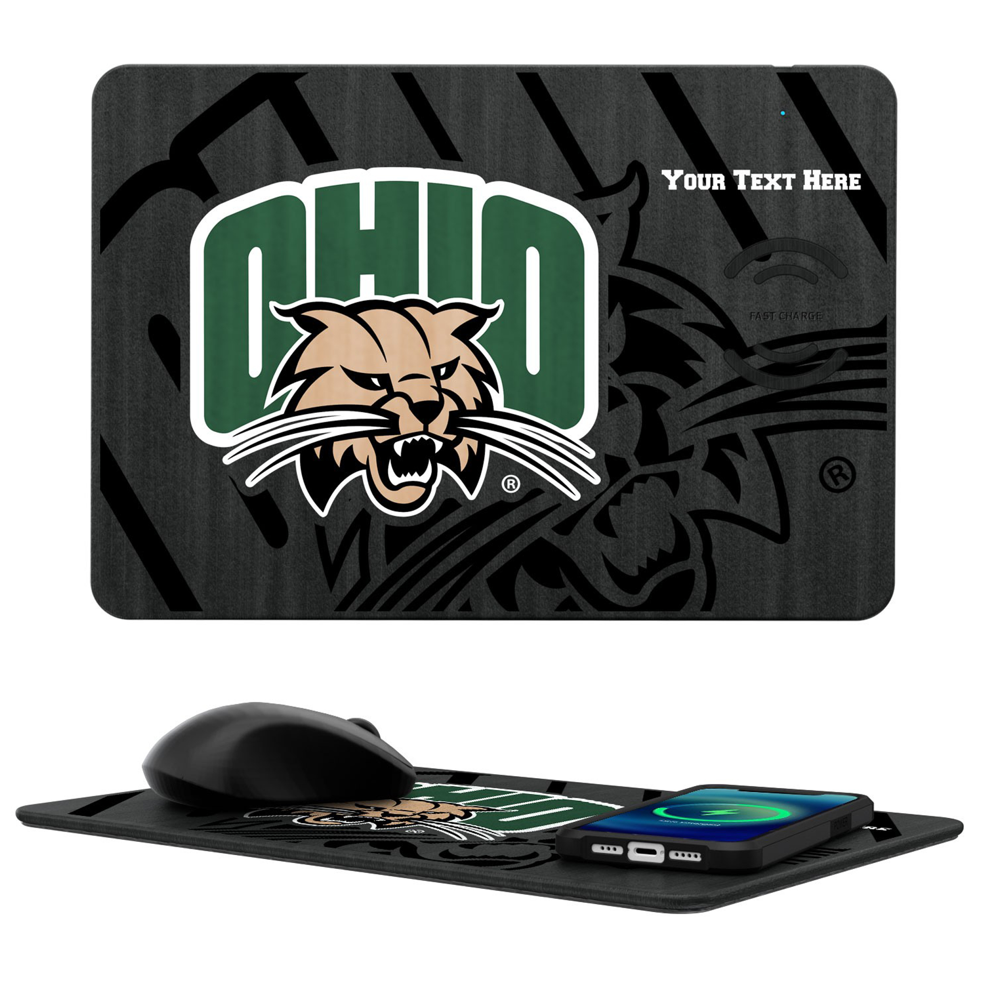 Keyscaper Ohio Bobcats Personalized 15W Fast Wireless Charger and Mouse Pad