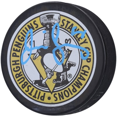 Jaromir Jagr Pittsburgh Penguins Autographed 1991-1992 NHL Champs Logo Hockey Puck