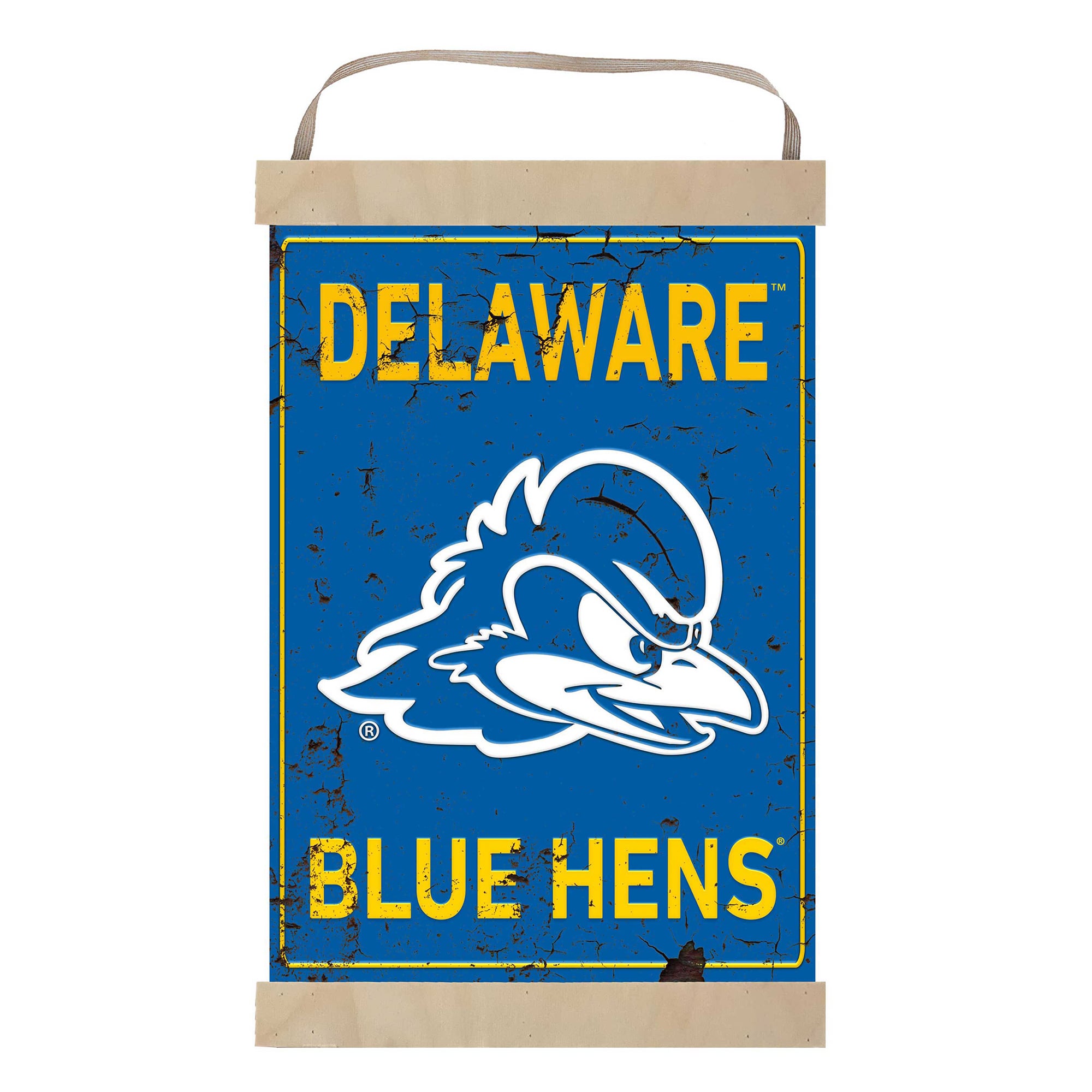 Delaware Fightin' Blue Hens Faux Rust Banner Sign