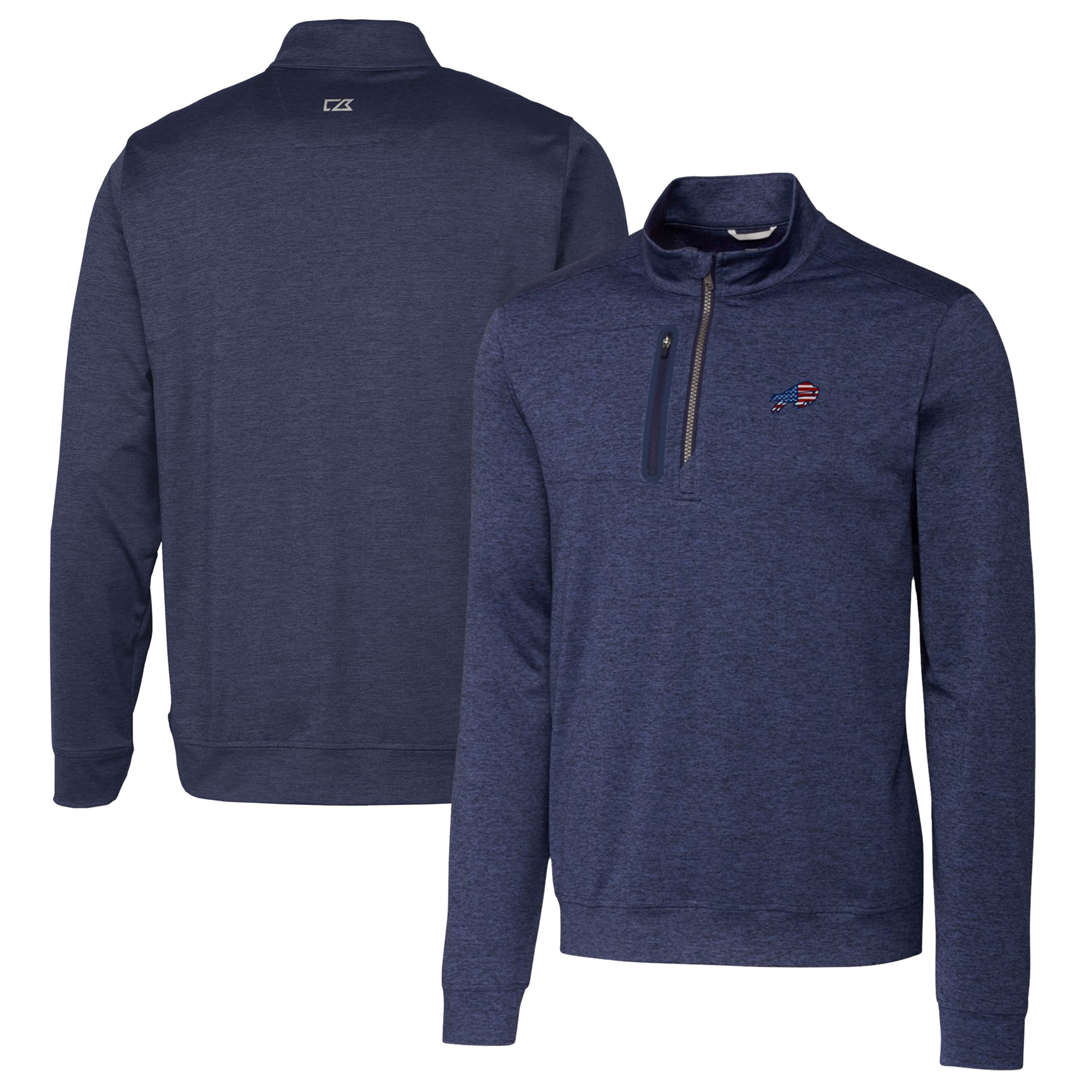Men's Cutter & Buck Heathered Navy Buffalo Bills Big & Tall Stealth Quarter-Zip Jacket