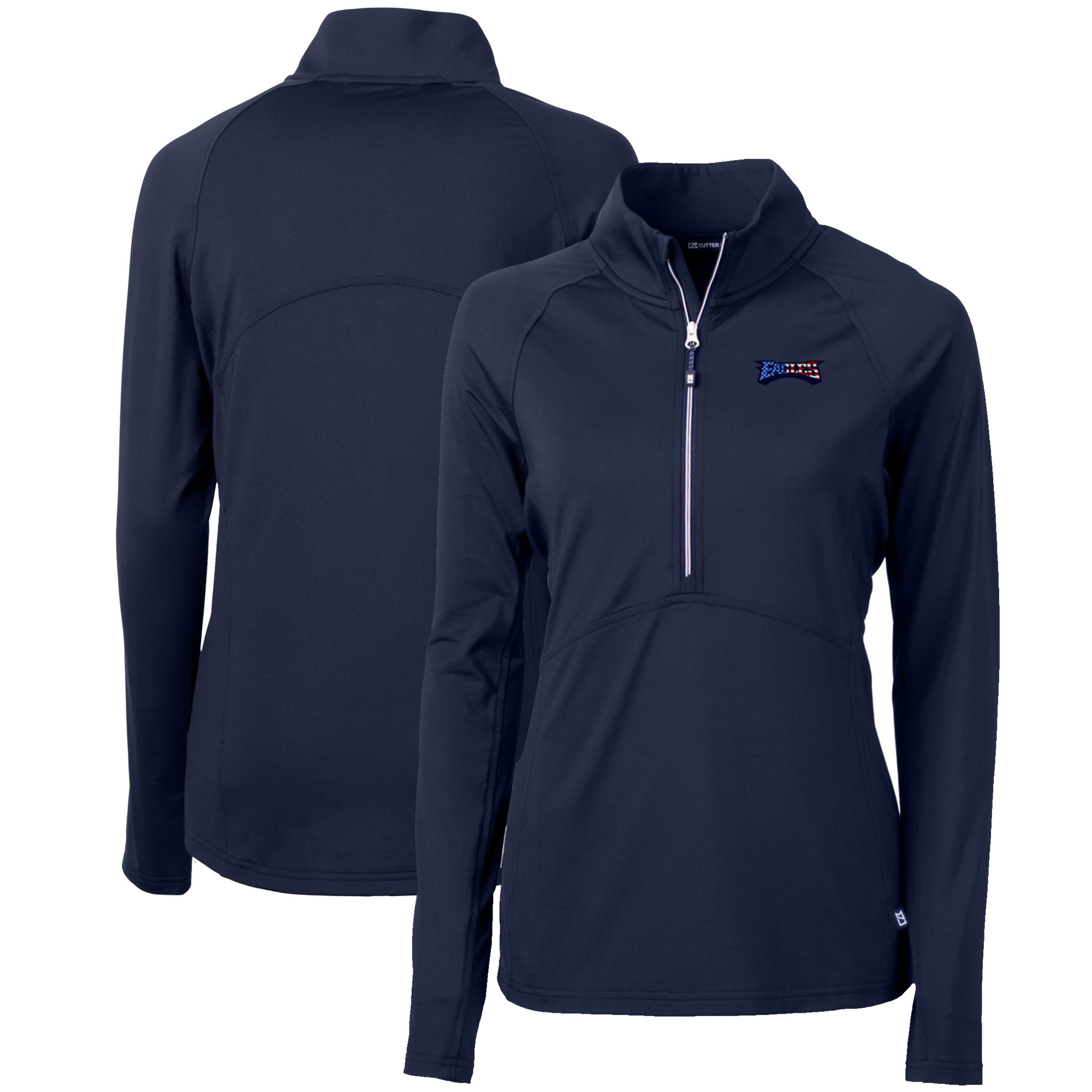 Women's Cutter & Buck Navy Philadelphia Eagles Adapt Eco Knit Stretch Recycled Half-Zip Pullover Top