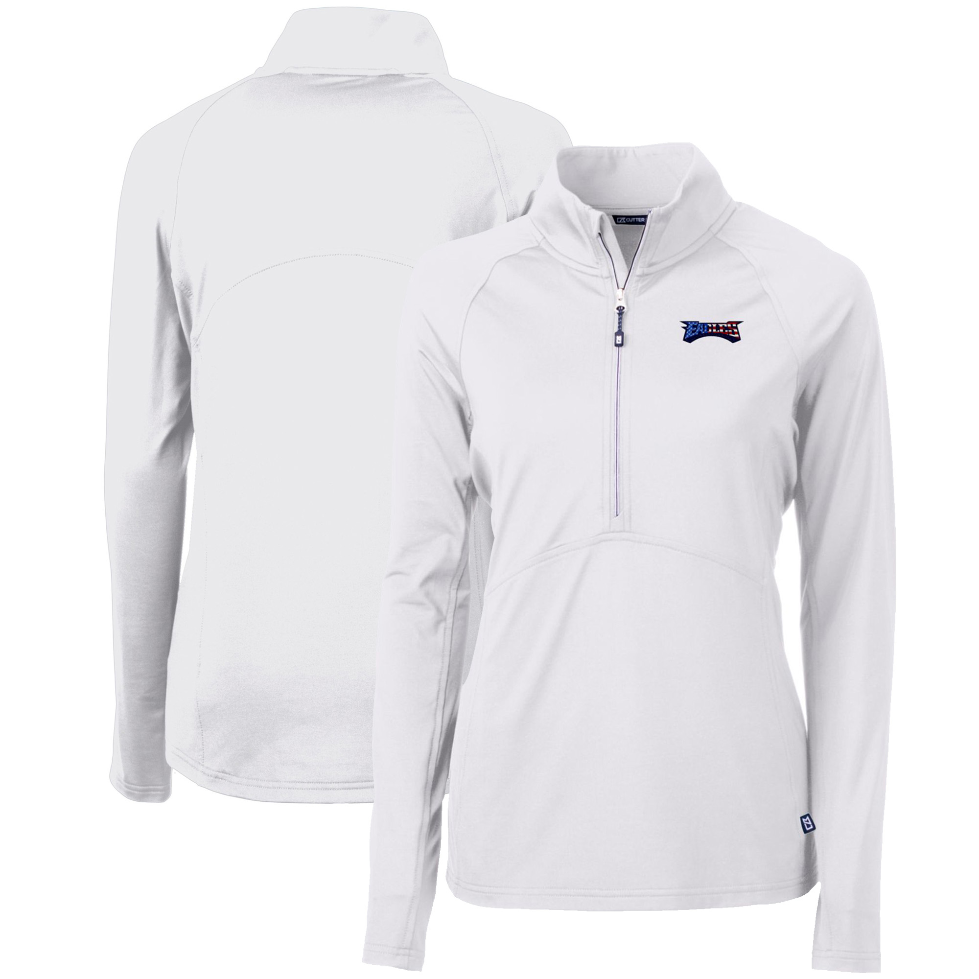 Women's Cutter & Buck White Philadelphia Eagles Adapt Eco Knit Stretch Recycled Half-Zip Pullover Top