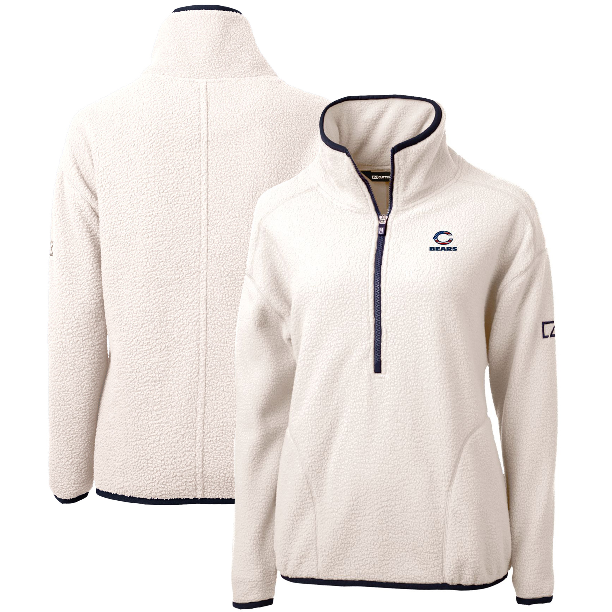 Women's Cutter & Buck Cream Chicago Bears Americana Cascade Eco Sherpa Fleece Half-Zip Pullover Jacket