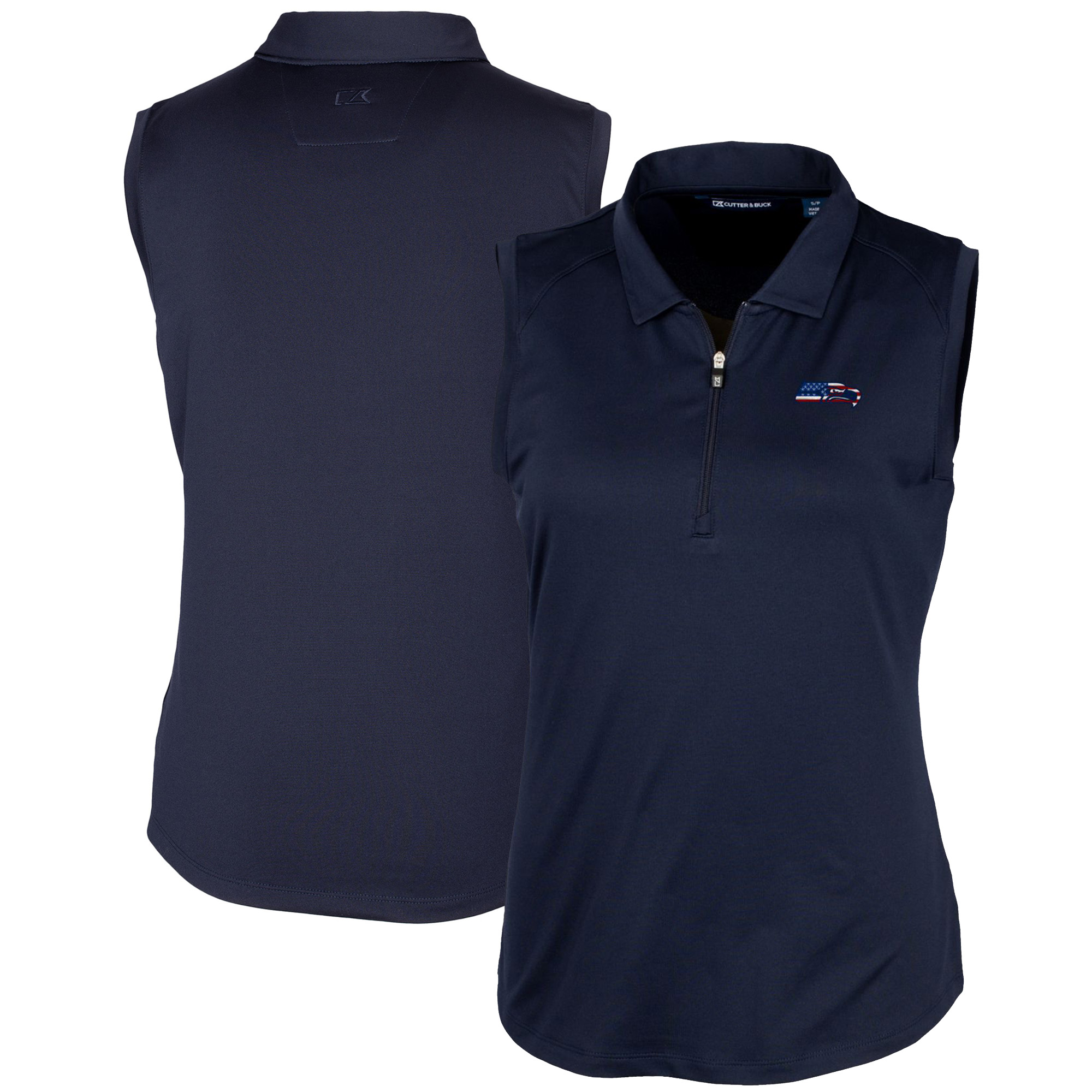 Women's Cutter & Buck Navy Seattle Seahawks Forge DryTec Stretch Sleeveless Polo
