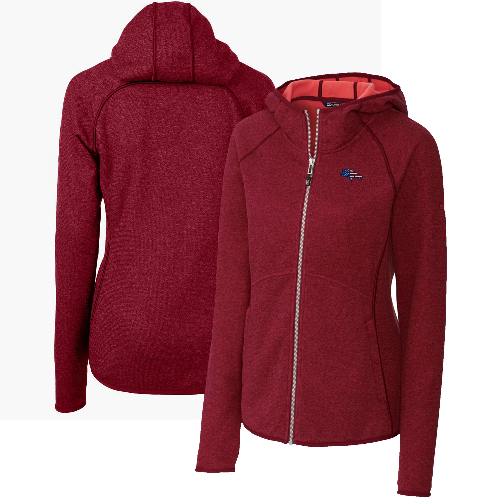 Women's Cutter & Buck Heathered Red Denver Broncos Mainsail Full-Zip Jacket