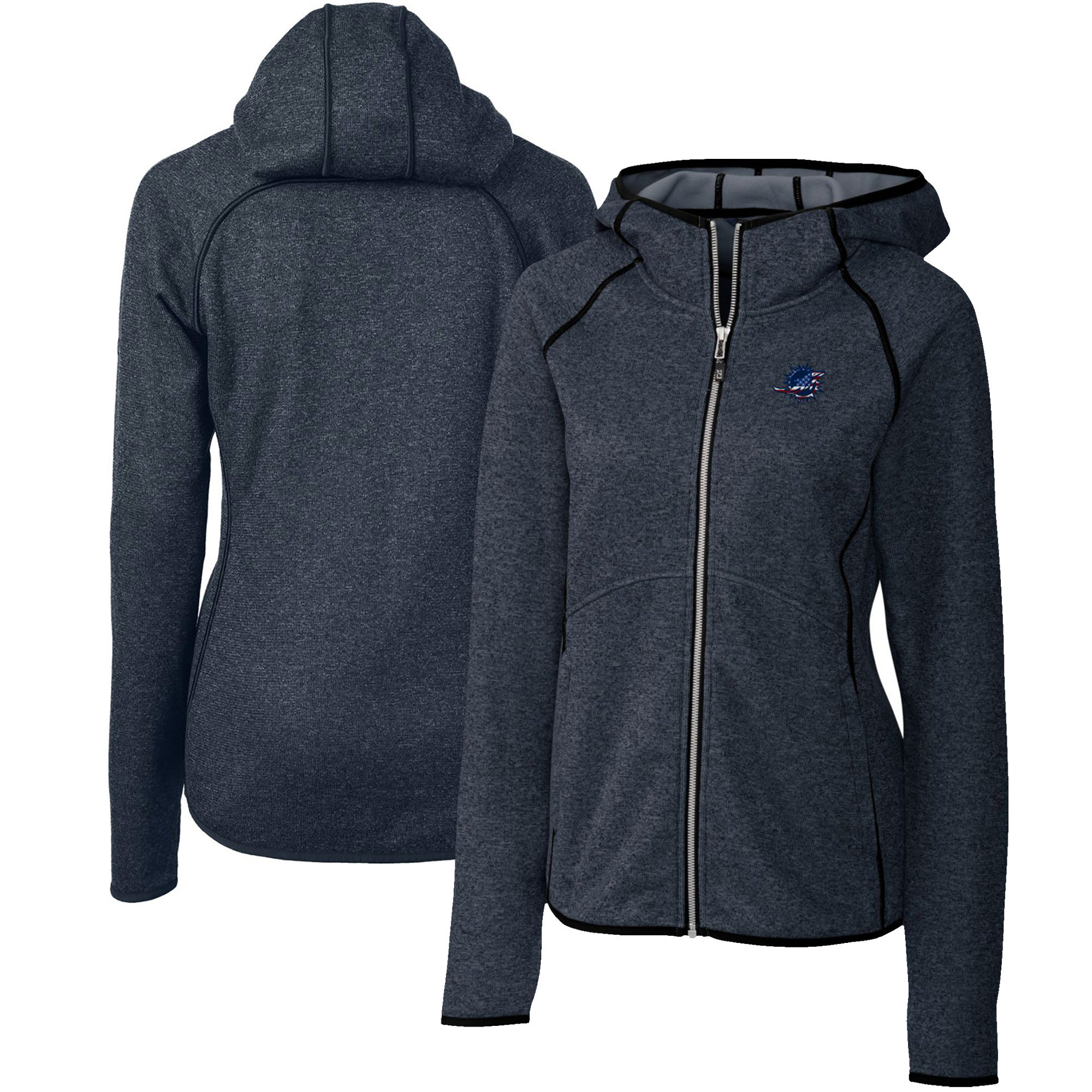 Women's Cutter & Buck Heathered Navy Miami Dolphins Mainsail Full-Zip Jacket