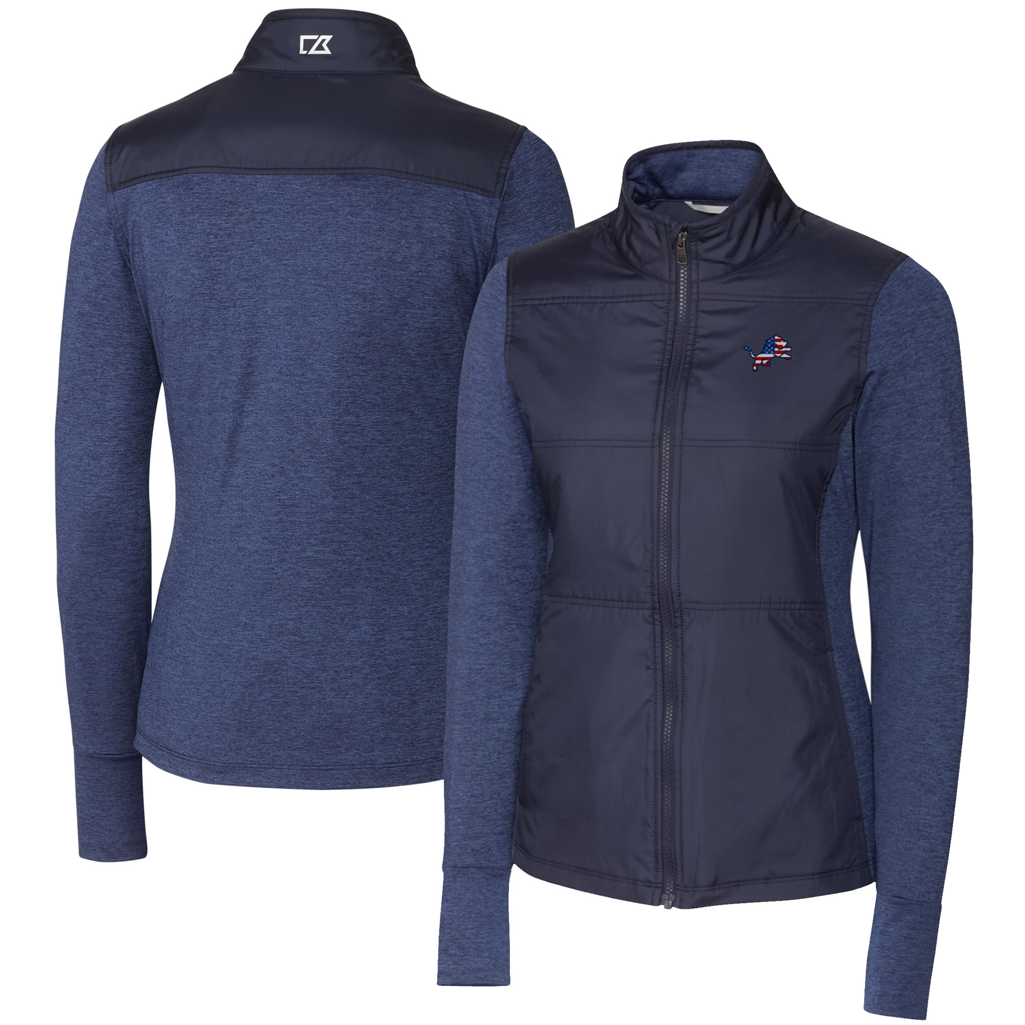 Women's Cutter & Buck Navy Detroit Lions Americana Stealth Full-Zip Jacket
