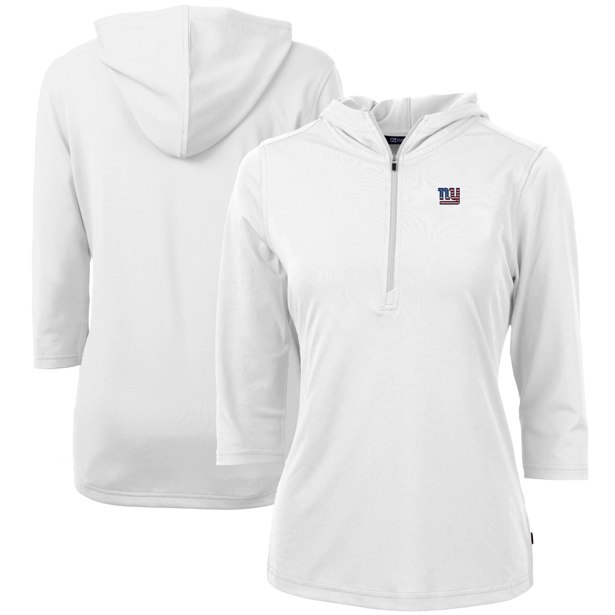 Women's Cutter & Buck White New York Giants Virtue Eco Pique 3/4 Sleeve Half-Zip Pullover Hoodie