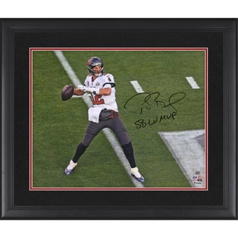 Tom Brady Tampa Bay Buccaneers Autographed Framed 16" x 20" Super Bowl LV Photograph with "SB LV MVP" Inscription