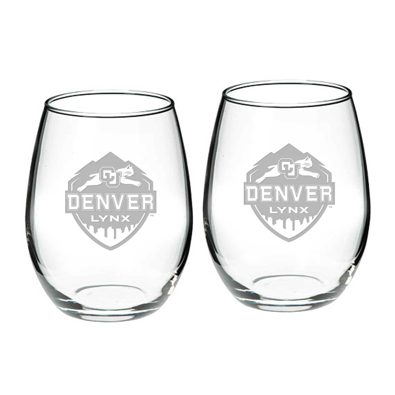 CU Denver Lynx 21oz. 2-Piece Stemless Wine Glass Set