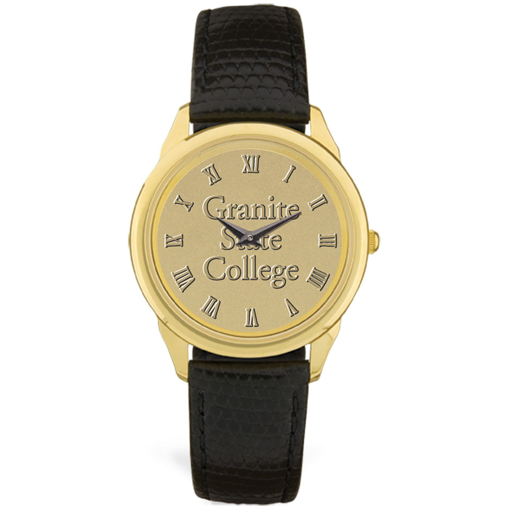 Men's Gold Granite State College Medallion Leather Wristwatch