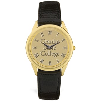 Men's Gold Granite State College Medallion Leather Wristwatch