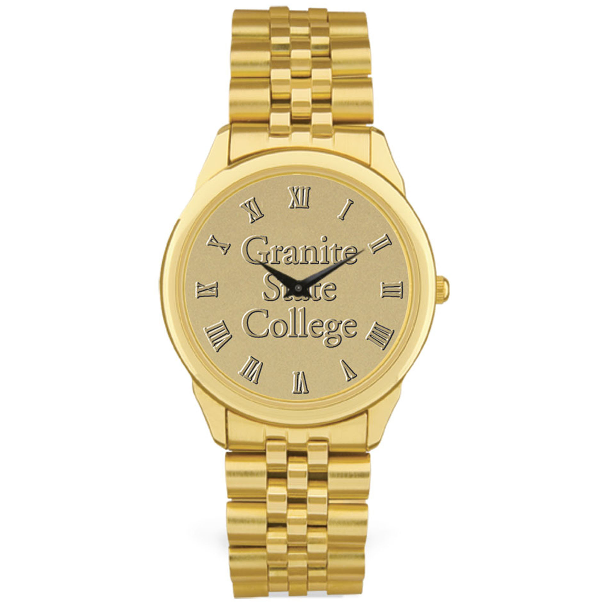 Men's Gold Granite State College Medallion Rolled Link Bracelet Wristwatch
