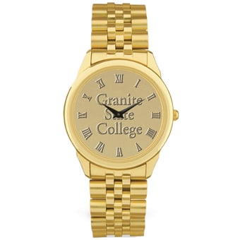 Men's Gold Granite State College Medallion Rolled Link Bracelet Wristwatch
