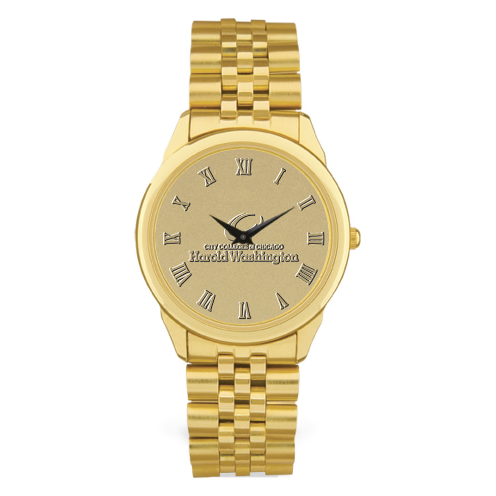 Men's Gold Harold Washington College Phoenix Medallion Rolled Link Bracelet Wristwatch