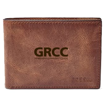 Men's Fossil Brown Grand Rapids Raiders Leather Derrick Front Pocket Bi-Fold Wallet