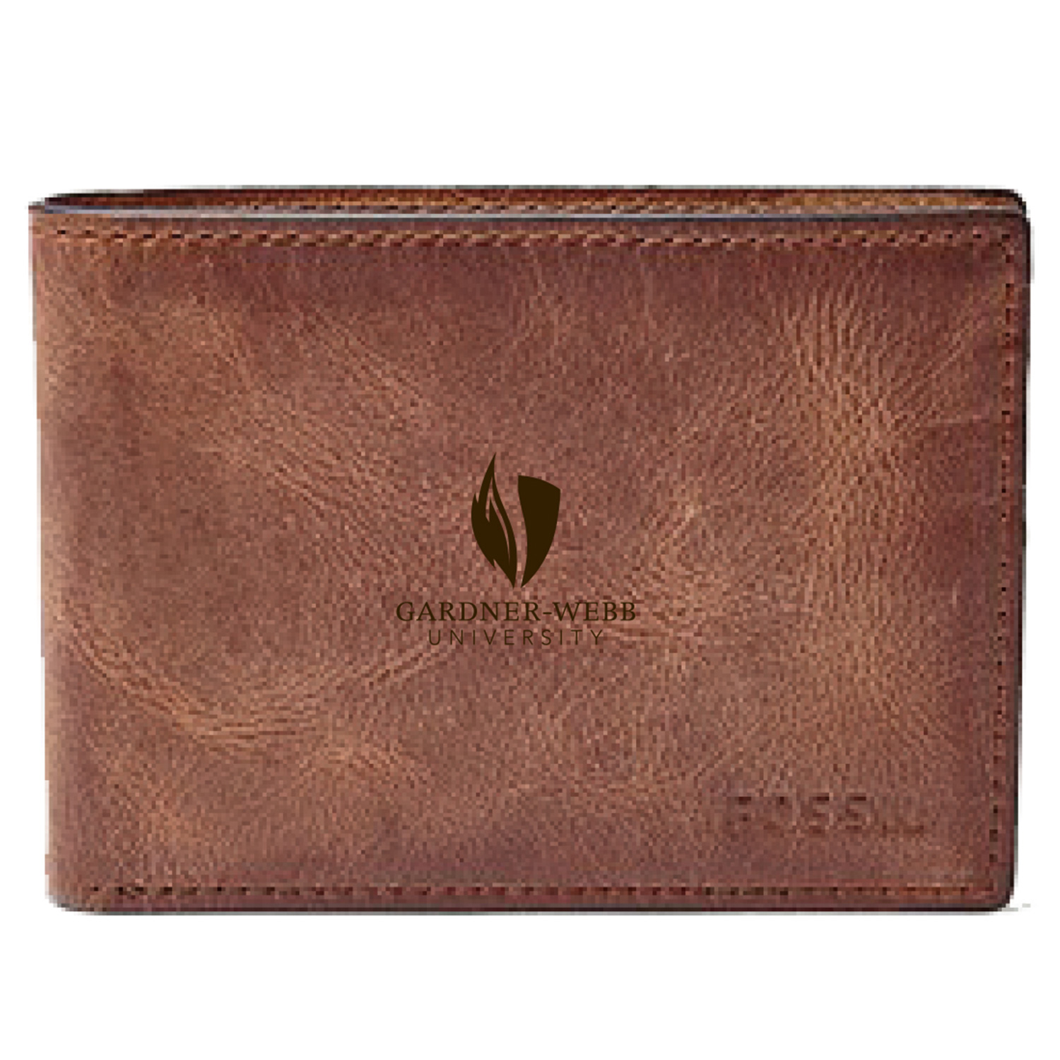 Men's Fossil Brown Gardner-Webb Bulldogs Leather Derrick Front Pocket Bi-Fold Wallet