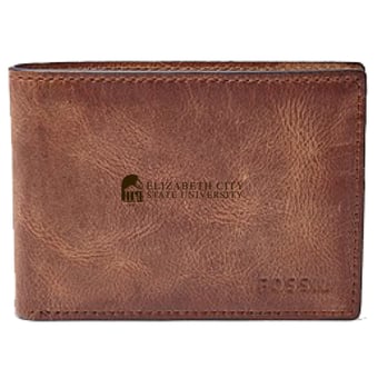Men's Fossil Brown ECSU Vikings Leather Derrick Front Pocket Bi-Fold Wallet
