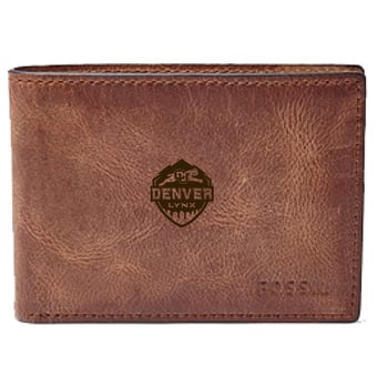 Men's Fossil Brown CU Denver Lynx Leather Derrick Front Pocket Bi-Fold Wallet