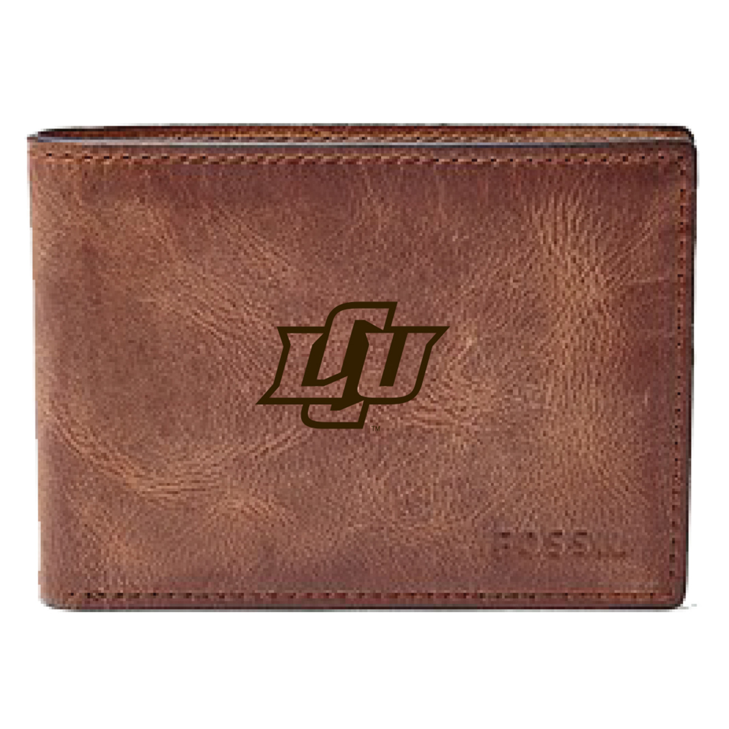 Men's Fossil Brown Lubbock Christian Chaparral Leather Derrick Front Pocket Bi-Fold Wallet