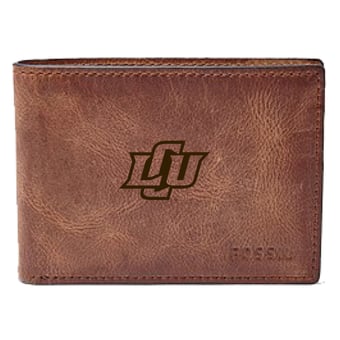 Men's Fossil Brown Lubbock Christian Chaparral Leather Derrick Front Pocket Bi-Fold Wallet