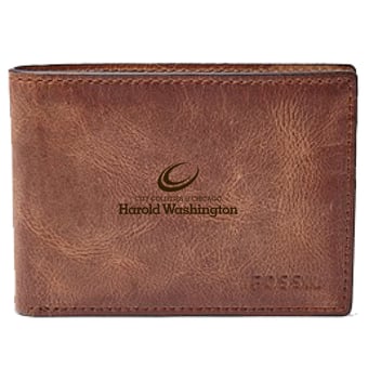 Men's Fossil Brown Harold Washington College Phoenix Leather Derrick Front Pocket Bi-Fold Wallet