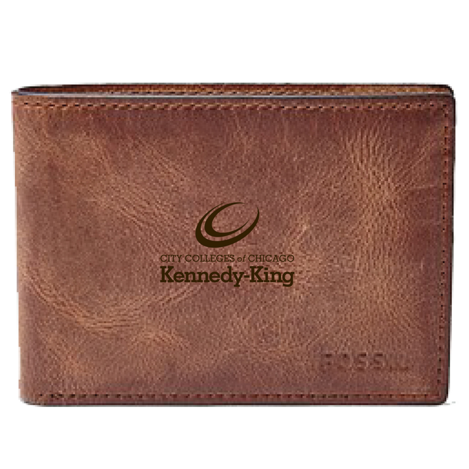 Men's Fossil Brown Kennedy-King College Statesmen Leather Derrick Front Pocket Bi-Fold Wallet