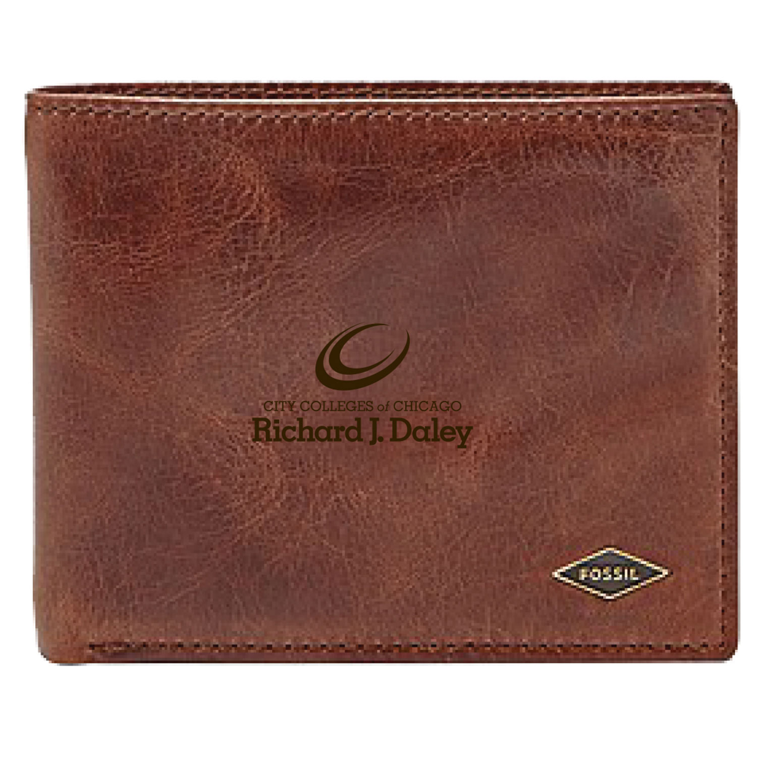 Men's Fossil Brown Richard J Daley College Bulldogs Leather Ryan RFID Flip ID Bifold Wallet