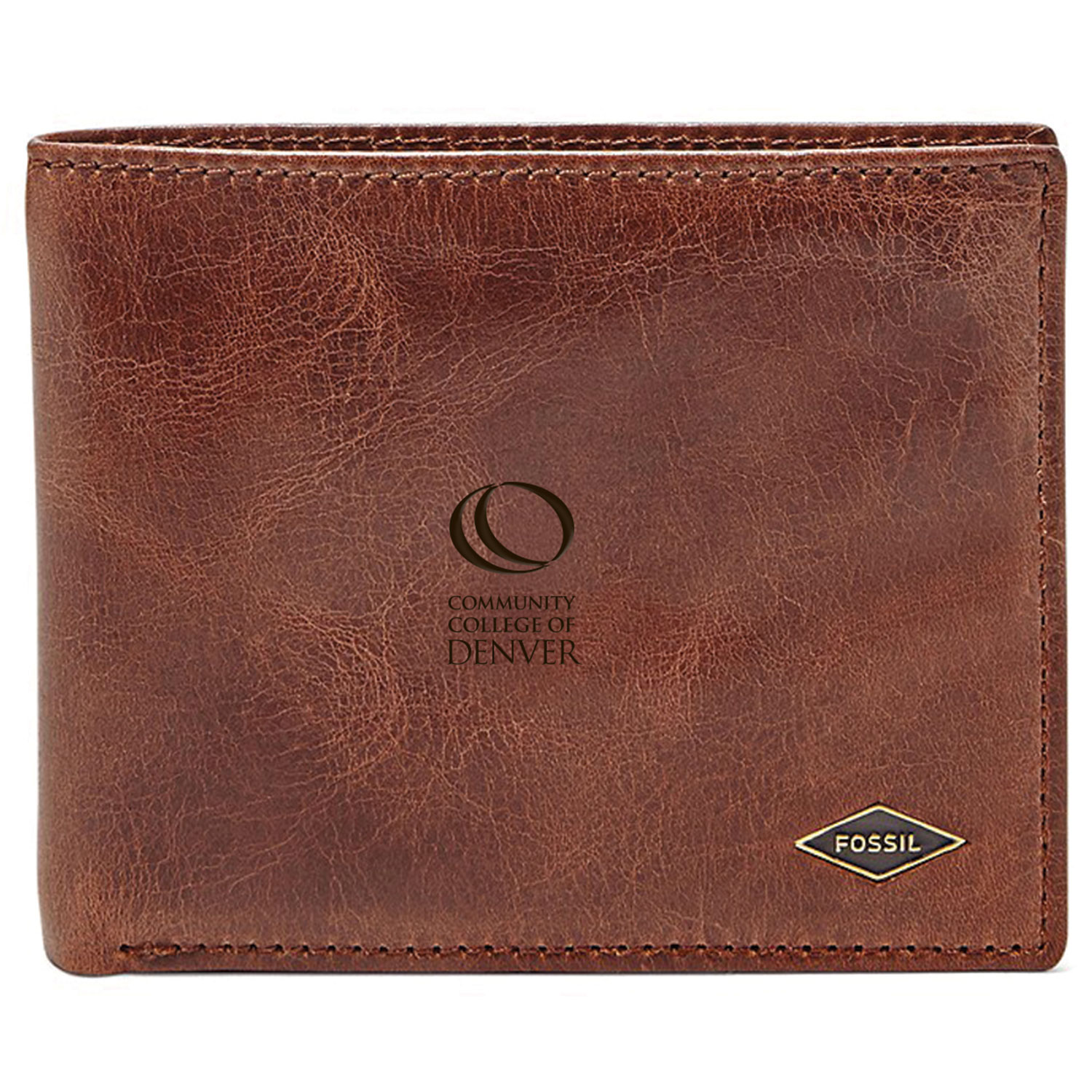 Men's Fossil Brown CCD CityHawks Leather Ryan RFID Flip ID Bifold Wallet