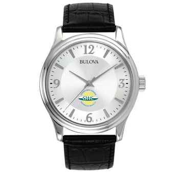 Men's Bulova Silver Golden West College Leather Watch