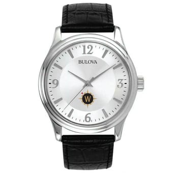 Men's Bulova Silver Willamette Bearcats Leather Watch