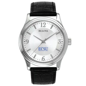 Men's Bulova Silver Elizabeth City State University Vikings Leather Watch