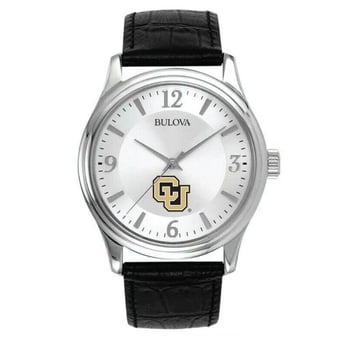 Men's Bulova Silver CU Denver Lynx Leather Watch