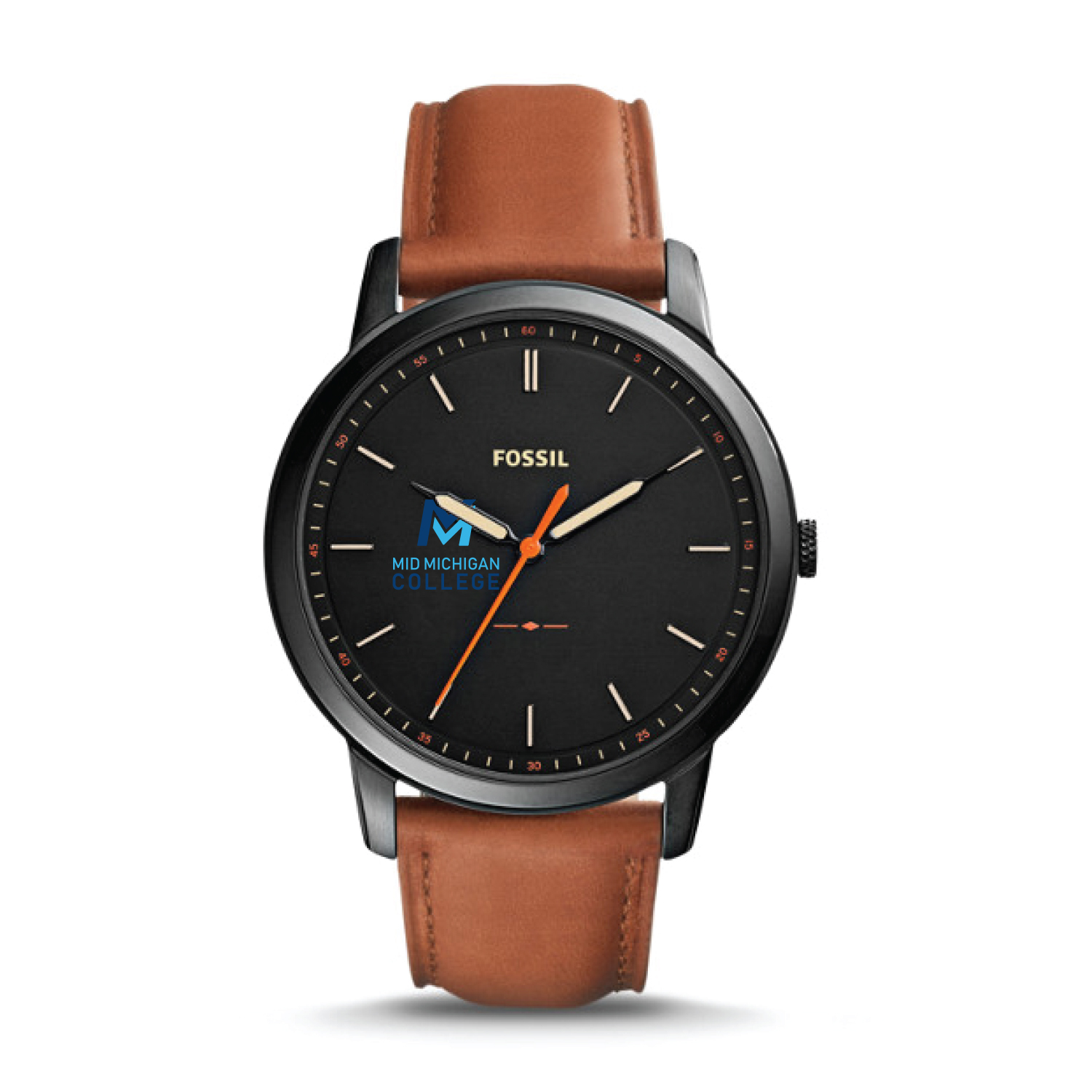 Fossil Black Mid Michigan College The Minimalist Slim Light Brown Leather Watch