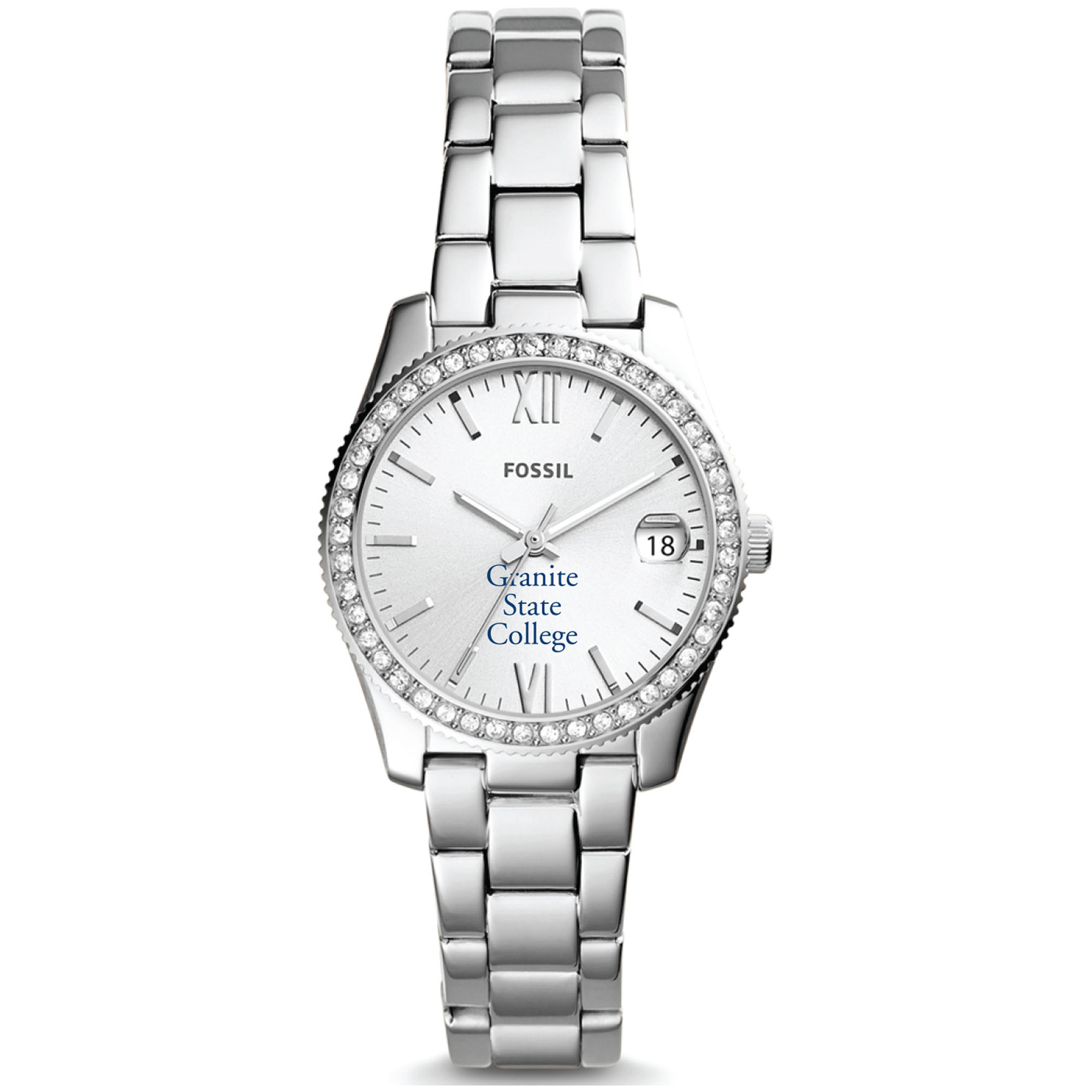 Women's Fossil Silver Granite State College Scarlette Mini Three-Hand Date Watch